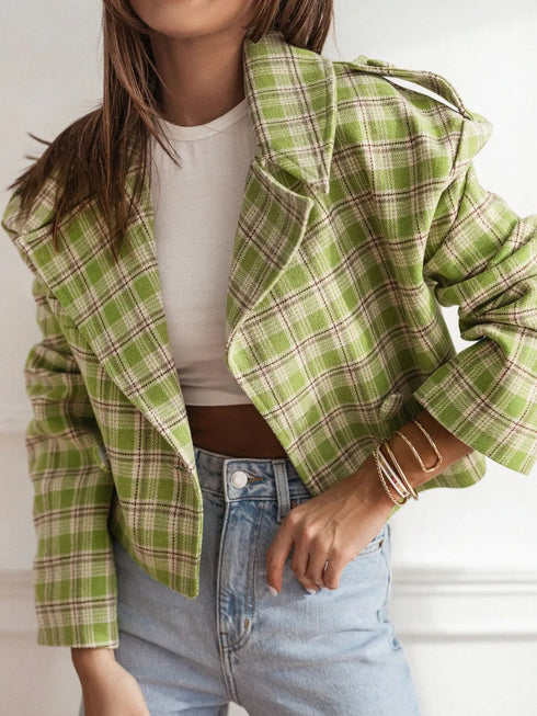 'Eilith' Cropped Plaid Jacket - Celes Fashion